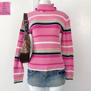 denver hayes pink multi stripe ribbed turtleneck sweater size l
